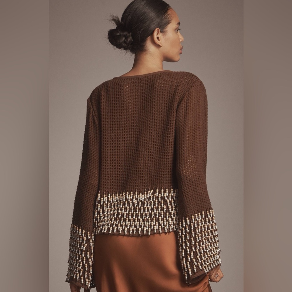 NWT Anthropologie Ollari Shell Embellished Beaded Cardigan Sweater - Picture 3 of 9